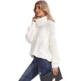 thumbnail image 4 of Domzest Womens Turtleneck Sweater Chunky Cable Knit Pullover Sweaters Long Sleeve Loose Fit Fall Winter Jumper Top White XXL, 4 of 5