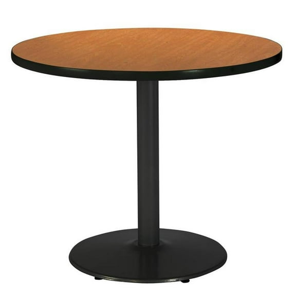 Pemberly Row 30" Round Breakroom Table with Medium Oak Top Round Black Base
