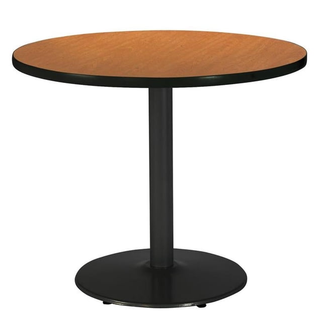 Pemberly Row Table de Salle de Repos Ronde de 42 Pouces avec Dessus en Chêne Moyen, Base Ronde Noire