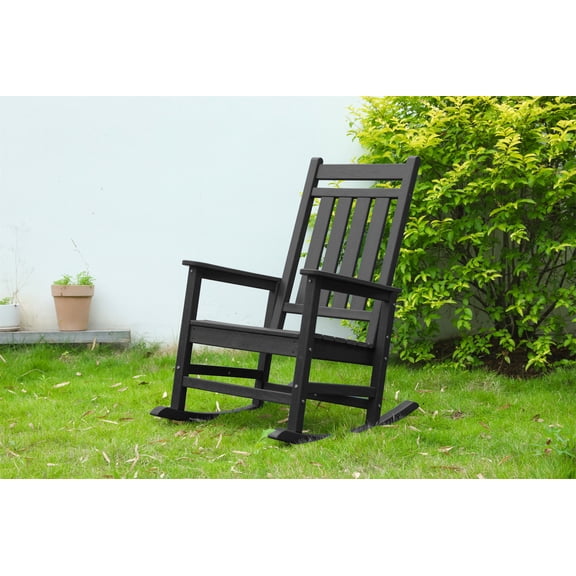 Oversized Adult Rocking Chair, Wood Texture Outdoor Relax Chair for Lawn Garden Backyard Patio Leisure, Grey