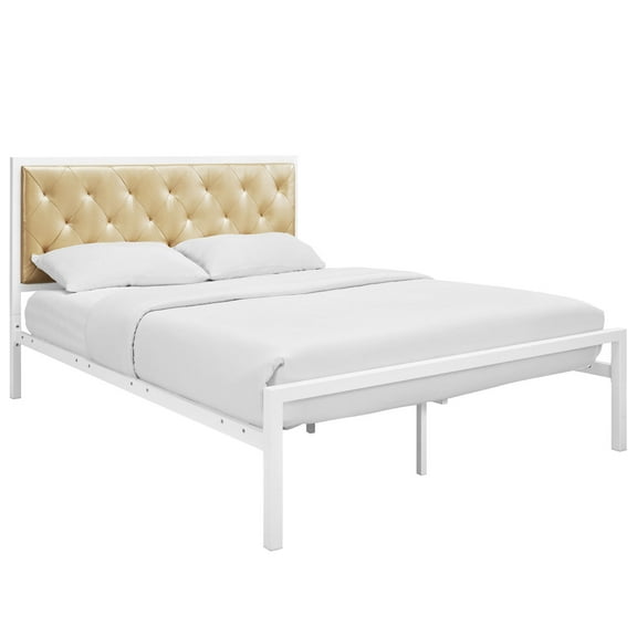 Modway Mia Queen Tufted Panel Bed in White and Champagne