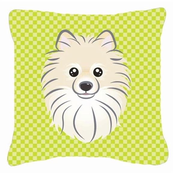 Carolines Treasures Checkerboard Lime Green Pomeranian Canvas Fabric Decorative Pillow 14Hx14W multicolor