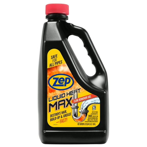 Zep Liquid Heat Max Gel Drain Opener, 64 oz – Commercial-Strength Clog Remover for Sinks, Tubs & Showers