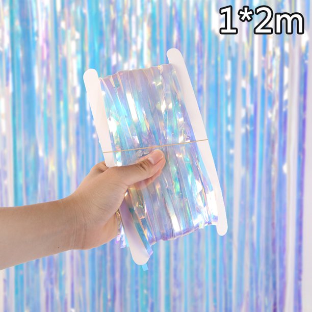 Iridescent Rainbow Foil Tinsel Fringe Birthday Party Decor Curtain Plastic