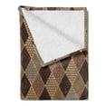 thumbnail image 2 of Earth Tones Soft Flannel Fleece Throw Blanket, Lozenge Pattern in Patchwork Style Striped and Floral Rhombus Brown Shades, Cozy Plush for Indoor and Outdoor Use, 70" x 90", Brown Yellow, by Ambesonne, 2 of 5