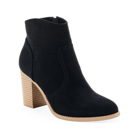 

SUN STONE Womens Black Almond Toe Block Heel Zip-Up Dress Booties 10
