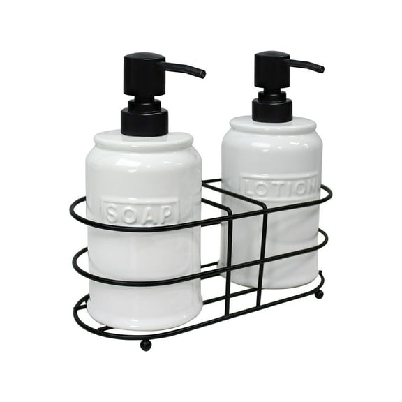 2 PC SOAP AND LOTION DISPENSER WITH RACK