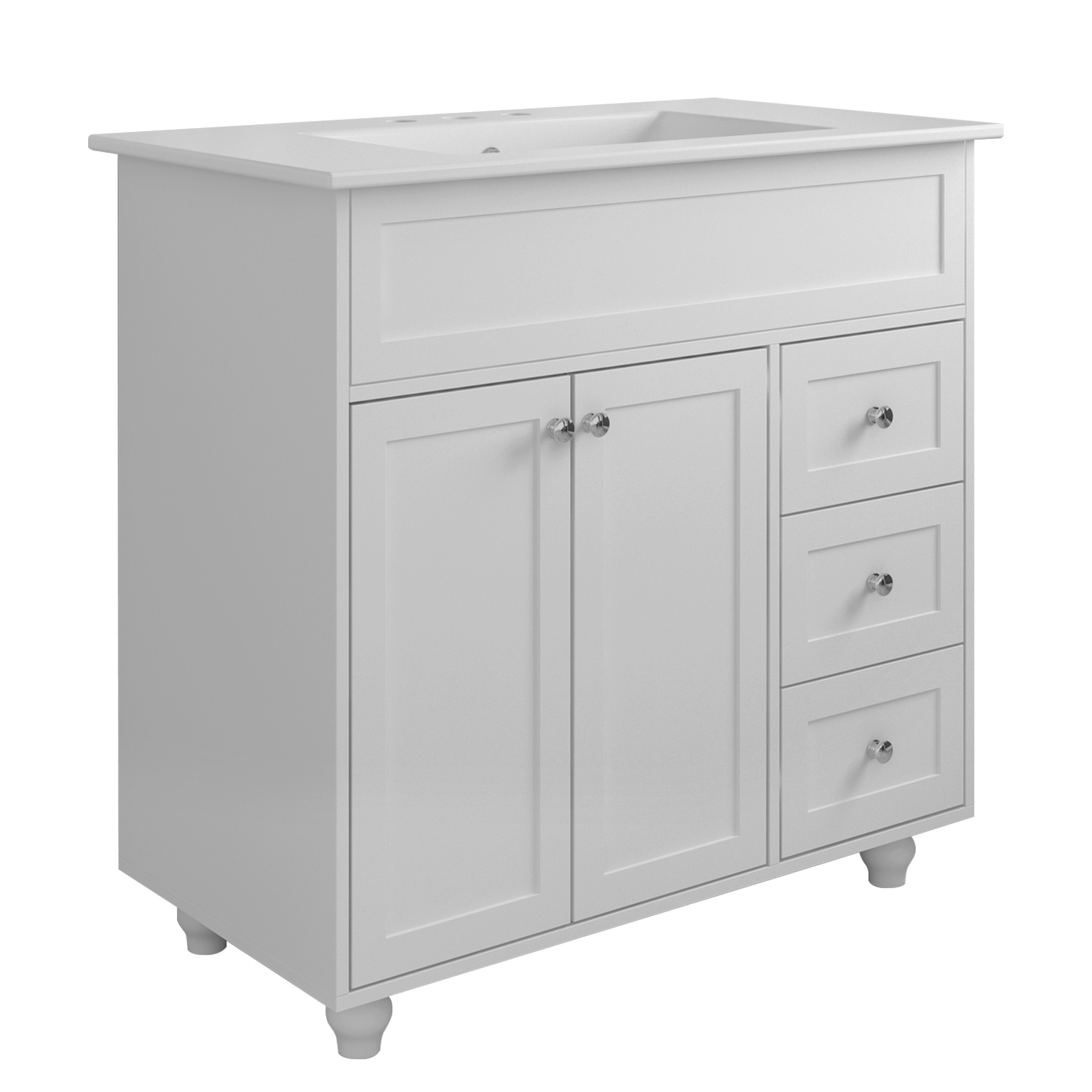 Hitow 36 Inch Bathroom Vanity with Sink Combo, White 2Door Vanity Set with 3 Drawers for