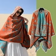 thumbnail image 6 of Women's Knitted Poncho with Hood Tassel Open Front Stars for Fall Winter (Orange), 6 of 7