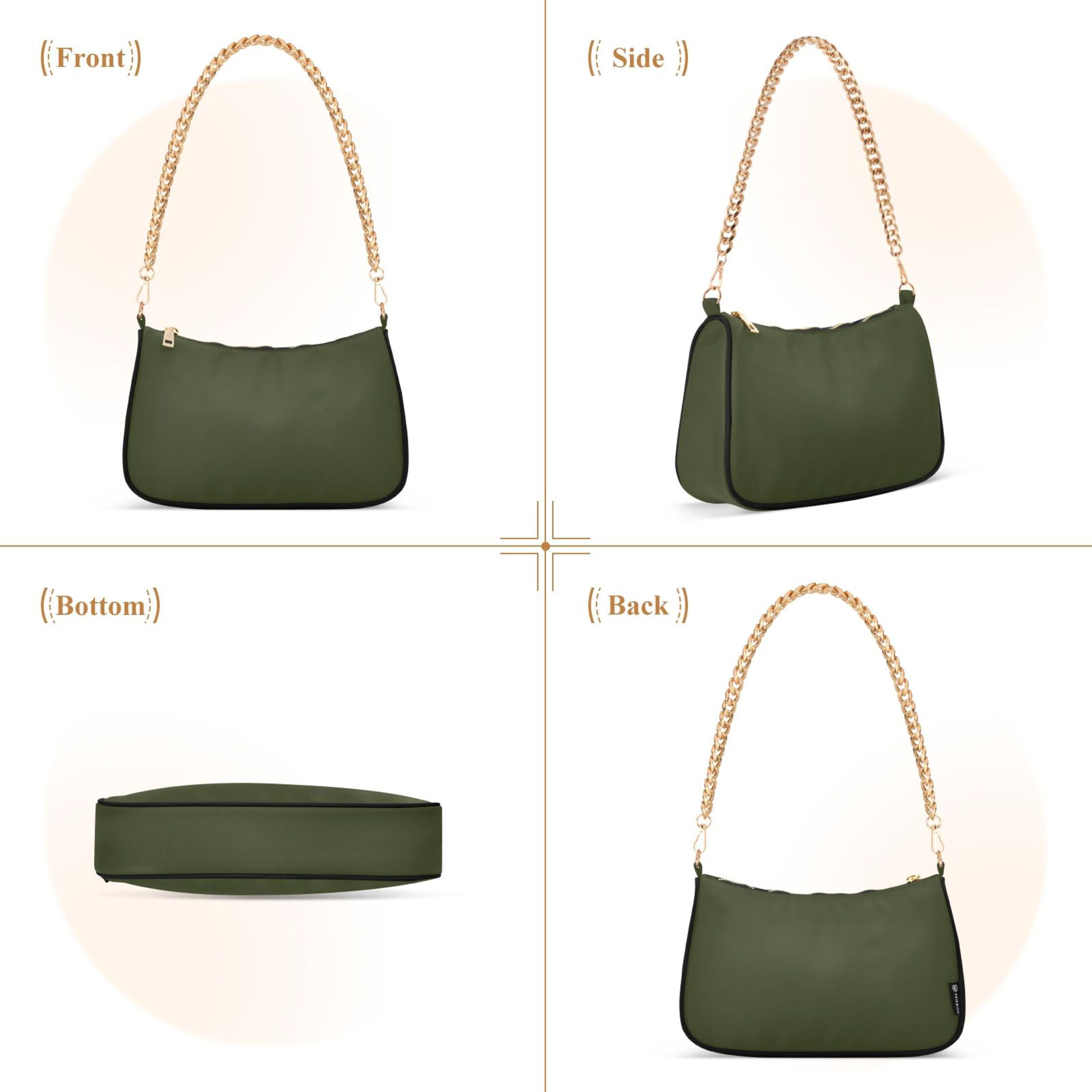 Ryvnso Olive Green Solid Womens Chain Shoulder Bag Tote Handbags Clutch Hobo Purse with Zipper for Travel