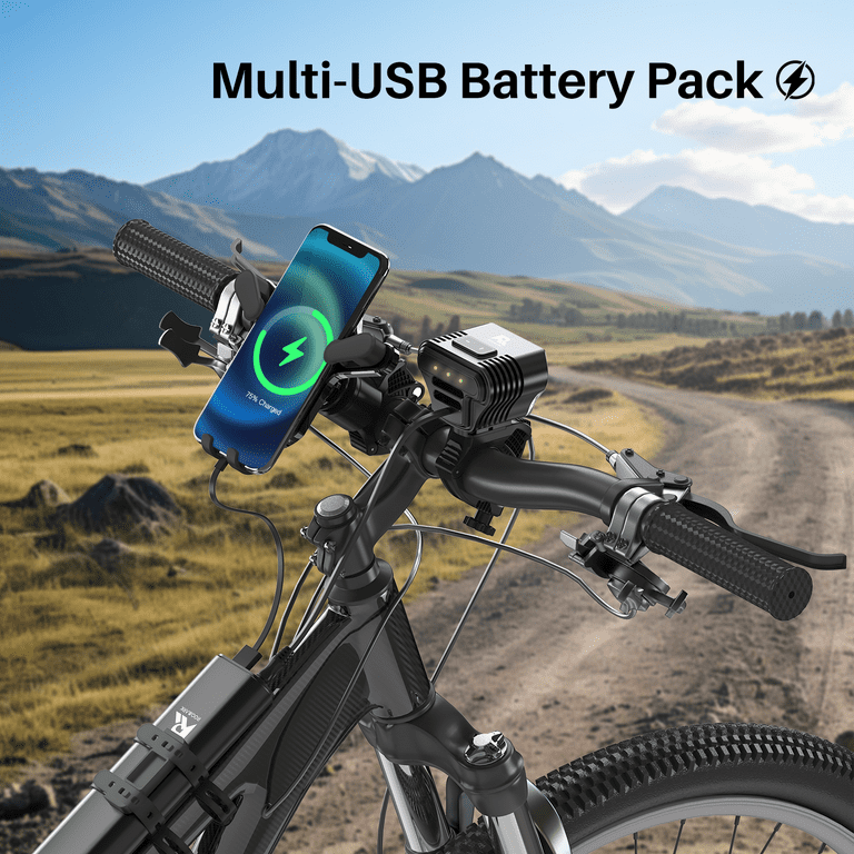 Roomark 5000 Lumens USB Rechargeable Bike Lights 360 Rotatable Bike Headlight Waterproof Bicycle Lights 20000mAh Bike Light with Flashlight for Night