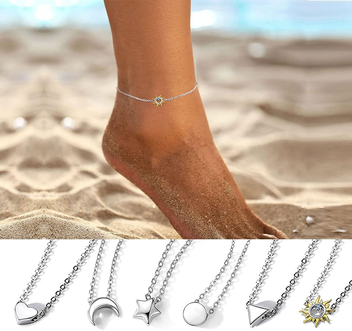 ChicSilver 925 Silver Sun Anklet, Delicate Women's Foot Jewelry for Summer - Beach Ready Charm, Gift Box Included
