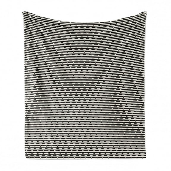 Art Deco Soft Flannel Fleece Blanket, Geometric Minimalist Stripes Forming Triangles Halftone Lines Design, Cozy Plush for Indoor and Outdoor Use, 60" x 80", Ivory and Charcoal Grey, by Ambesonne