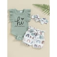 thumbnail image 2 of Suealasg Newborn Girl Summer Outfit Fly Sleeve Letter Flower Print Romper Elastic Waist Shorts Headband 3 6 Months Baby Girls Clothes, 2 of 7