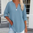 thumbnail image 2 of Womens Shirts 3/4 Roll Up Sleeve Button Detail Loose Linen Blouses Oversized Tshirts for Women, 2 of 4
