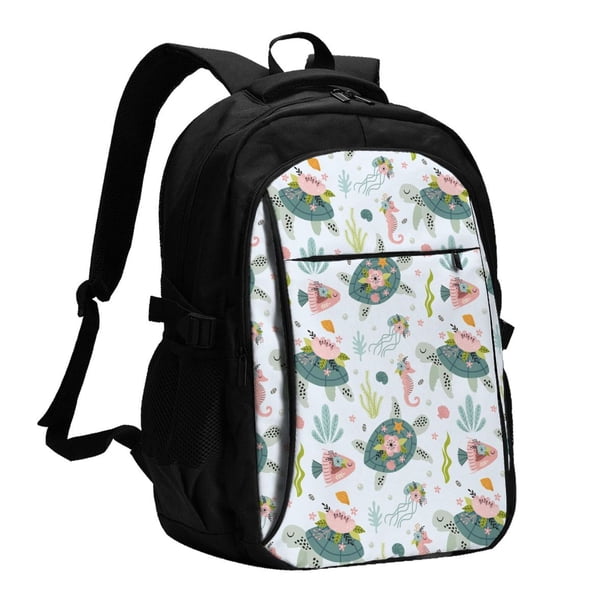 Easygdp Sea Animal Mochila para Laptop de Viaje con Puerto USB, Mochila para Laptop con Puerto de Carga USB para Mujeres y Hombres