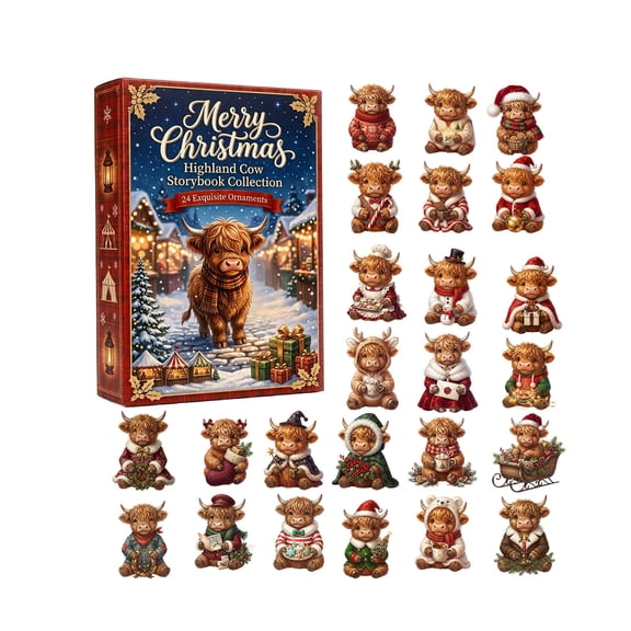 Merry Christmas Advent Calendar Set,24 Days Countdown Highland Cow Blind Box,Festival Surprise Gift for Adult Kids Gift Exchange
