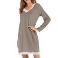 thumbnail image 3 of DJskiyers Nightgowns for Women Long Sleeve Sleepdress Lace Trim Night Gowns Comfy Night Dress Soft Fall Pjs T Shirt Dress, 3 of 5