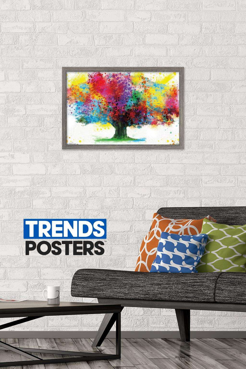 Color Bursting Tree Wall Poster, 14.725" x 22.375", Framed
