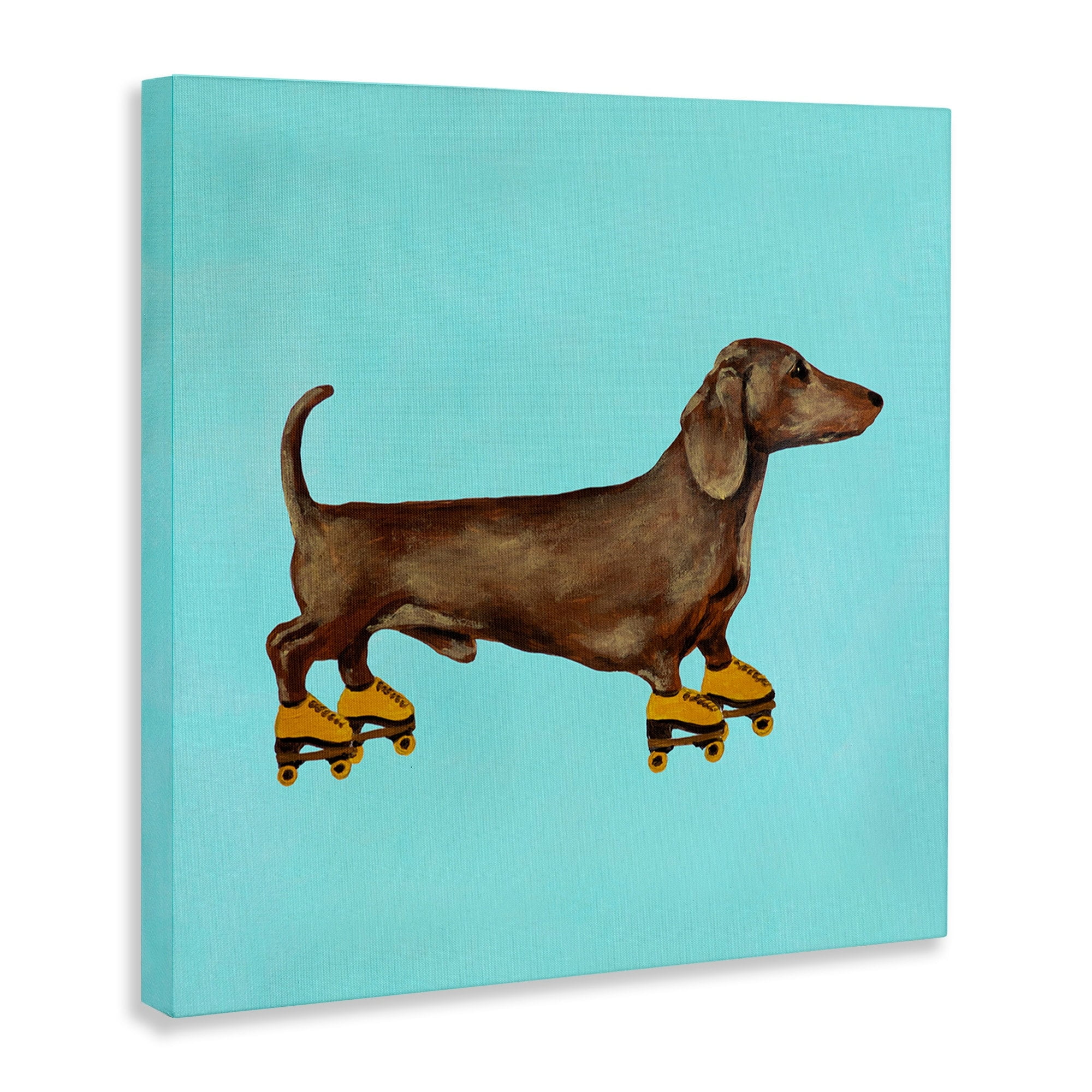 Stupell Industries Funny Dachshund On Roller Skates Animals & Insects Painting Gallery Wrapped Canvas Print Wall Art