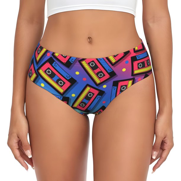Balery Vintage Audio Cassettes Ropa Interior de Algodón para Mujer con Dibujo – Braguitas Cómodas y Elásticas, Estilo Clásico-X-Large