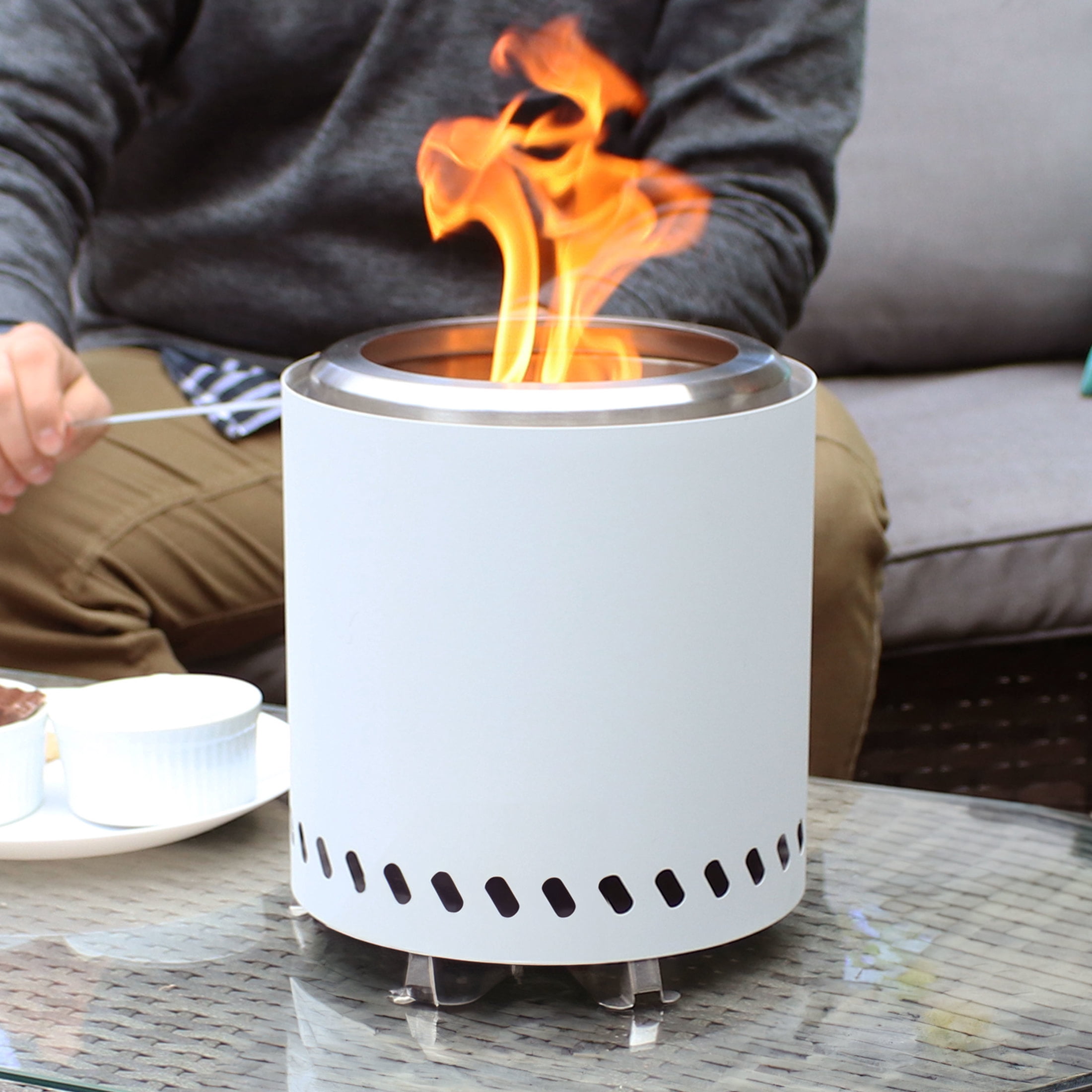 Sunnydaze 8.5" Round Wood-Burning White Finish Stainless Steel Tabletop Smokeless Fire Pit