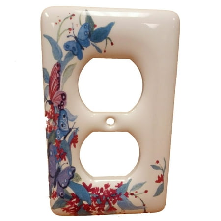 - Leviton Butterfly Pattern Porcelain Receptacle Wallplate Duplex Outlet Cover 89503-FLY
