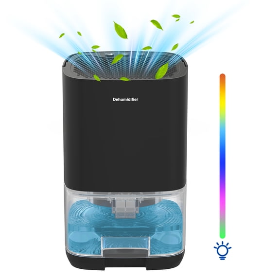 Cobectal Small Dehumidifier Portable and Ultra Quiet with LED Light Portable 34 OZ Water Tank with Auto-off for Home 7 Colors,Black