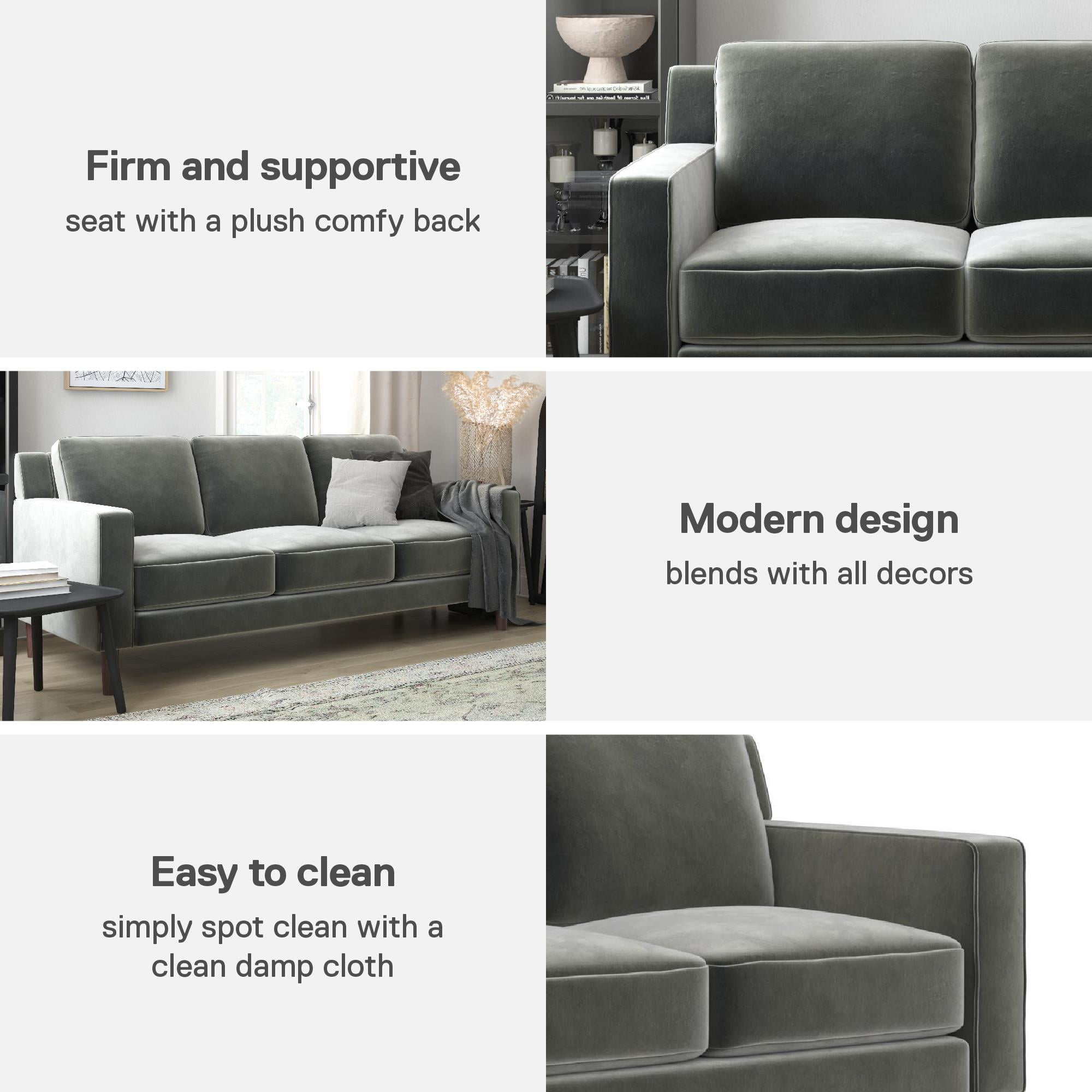 DHP Bryanna 3 Seater Sofa, Gray Velvet