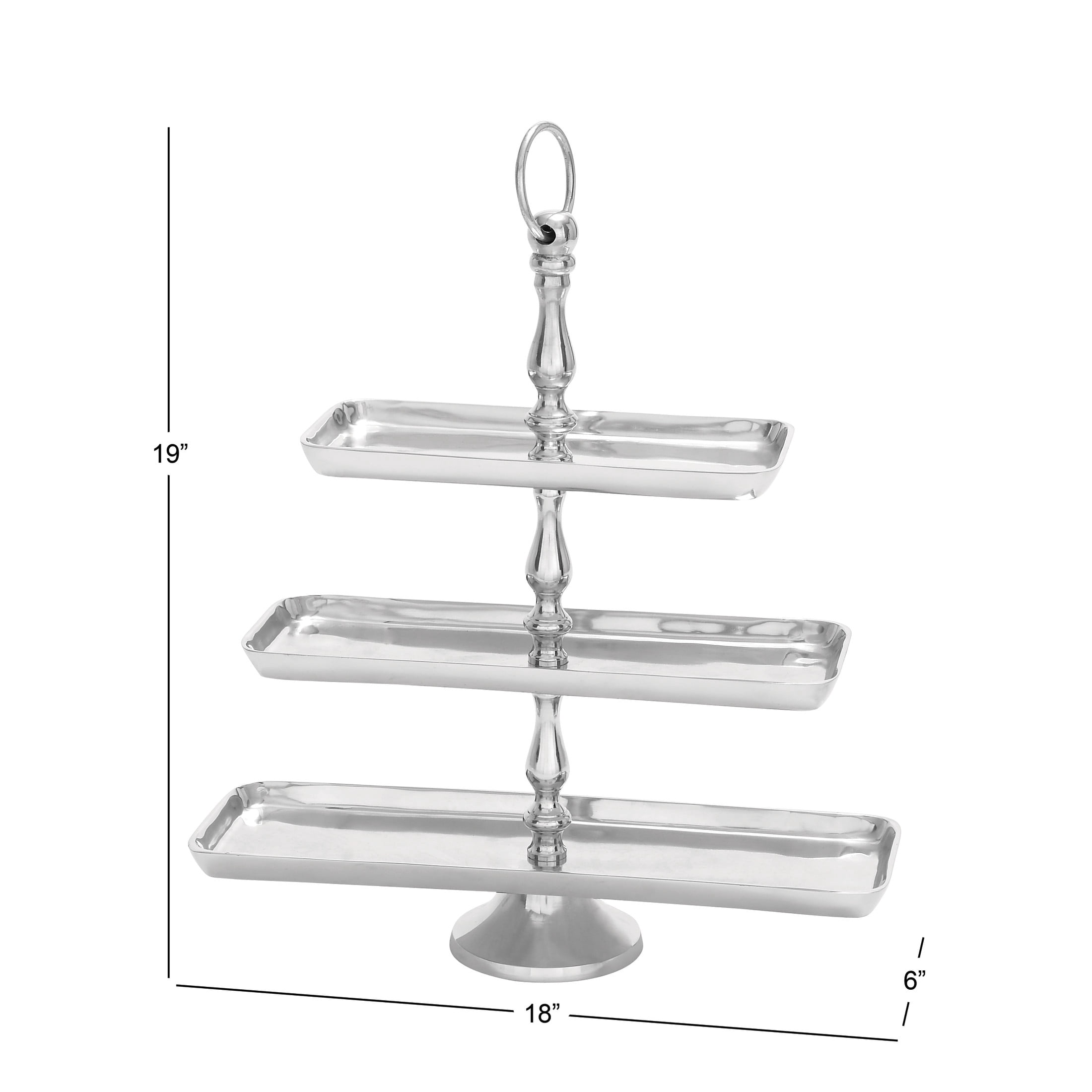 DecMode 18" x 19" Silver Aluminum Metal 3 Tiered Server, 1-Piece