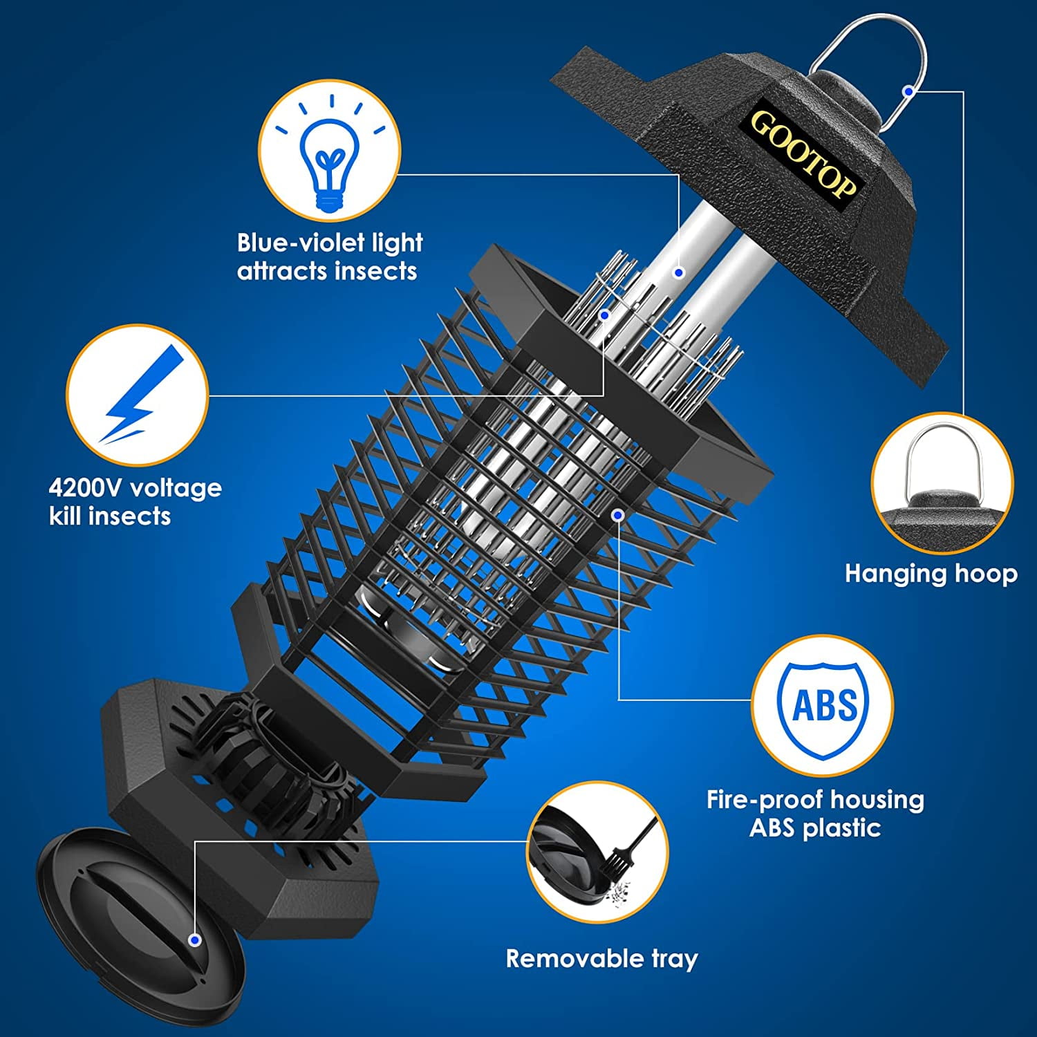 ZJQYDS Bug Zapper Outdoor, Mosquito Zapper, 3 Prong Plug in Electric Fly Zapper, Mosquito Killer, Fly Traps, Flying Insects Zapper Indoor Outdoor, 4200V, ABS Plastic Outer (Black)