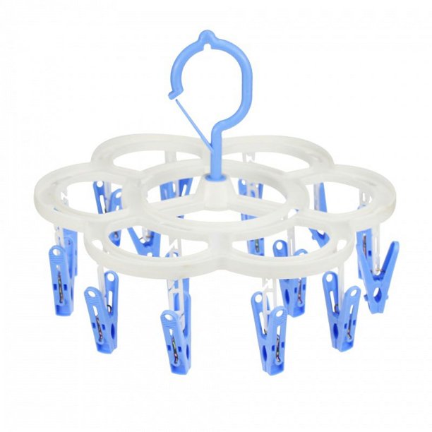 Percha de secado colgante redonda, giratoria plegable, pinzas para ropa portátiles, percha para tendedero colgante (azul, 2 unidades)