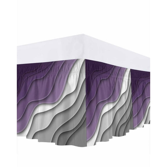 Abstract Beach Bed Skirt Queen Size 16 Inch Drop, Aesthetic Grey to Purple Gradient Wrap Around Dust Ruffle Bedskirts, Wrinkle & Fade Resistant Easy Fit Bedskirt with Adjustable Elastic