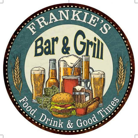 FRANKIE'S Bar and Grill 12" Round Metal Sign Kitchen Wall Decor 200120023401