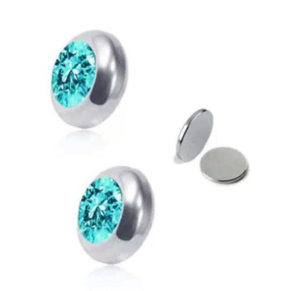 HOOUN Magnetic Ear Clip Fake Earring Crystal Ear Stud Rhinestone Men Women Jewelry-lake blue