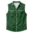 thumbnail image 4 of OIOLOYJM Sleeveless Shirts for Men Summer Baggy Solid Color Tank Tops with Pockets Stretch Beach Vacation Work Button Shirts Dark Green S, 4 of 4