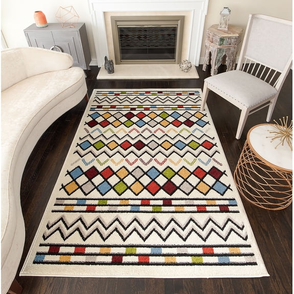 Rugs America Bradford KH10A Diamonds White Tribal Moroccan White Area Rug, 5'x7'