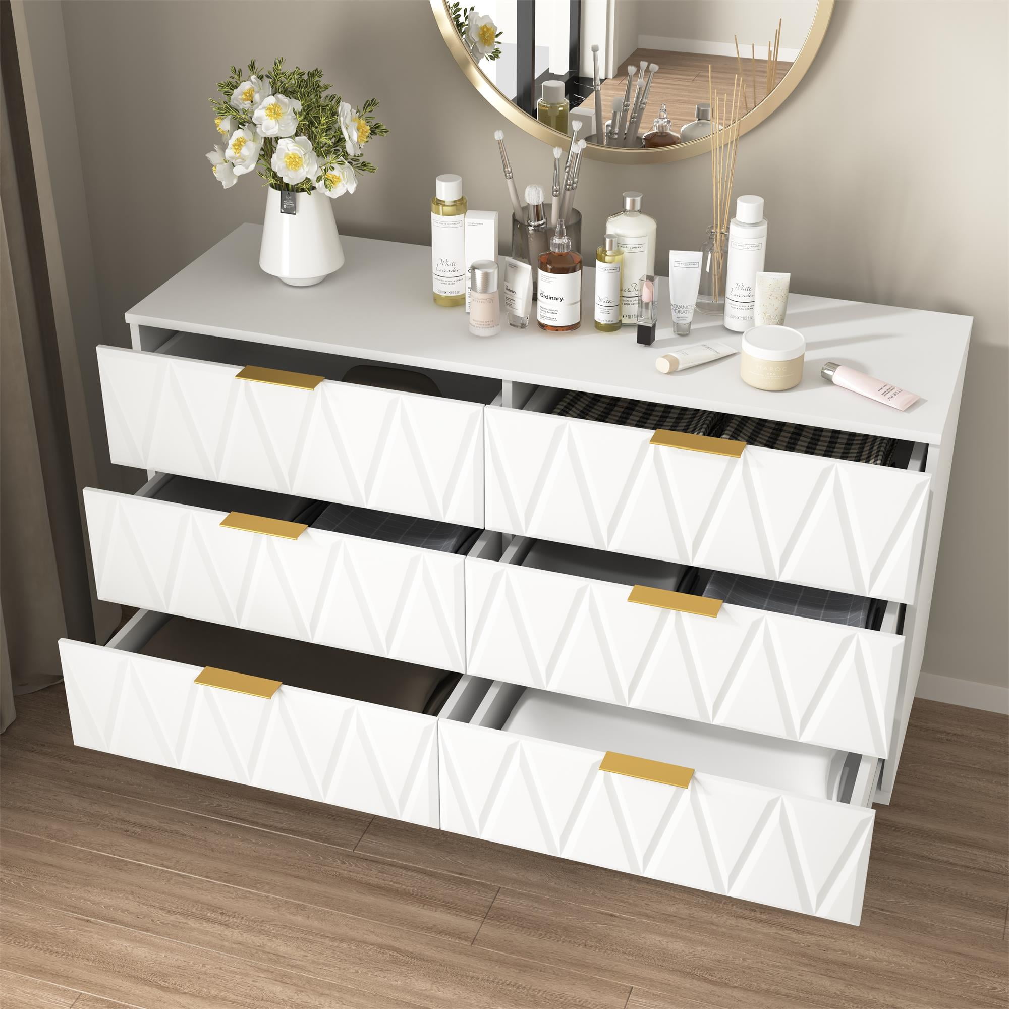 Finihen 6 Drawer Dresser, Chest of Drawers, Storage Tower Clothes Organizer Closet, Double Dresser for Bedroom, Living Room, Entryway, White Finihen 6 Drawer Dresser, Chest of Drawers, Storage Tower Clothes Organizer Closet, Double Dresser for Bedroom, Living Room, Entryway, White