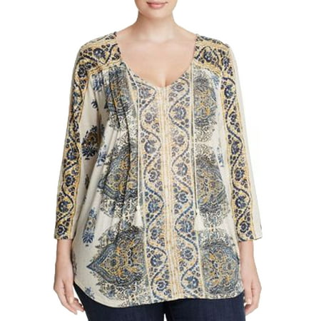 Lucky Brand Women's Plus Multi Color Print Peasant Top 2x Mulit