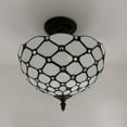 thumbnail image 5 of Tiffany Ceiling Lights Fixture White Stained Glass Crystal Beans LED Bulbs Included for Living Room Bedroom Kitchen 12"W*12"D*12"H, 5 of 5