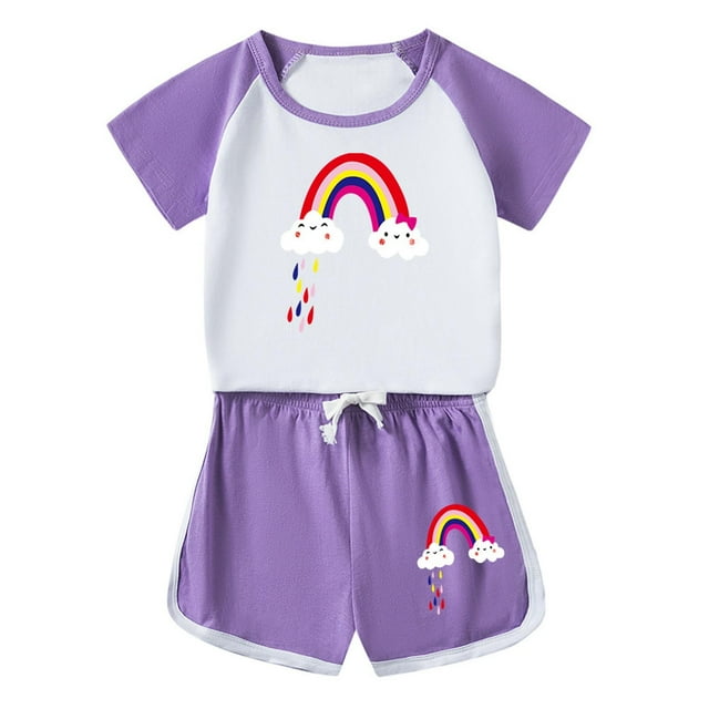 Odeerbi 1-12 Años Niños Niñas Conjuntos de Verano Estampado Algodón Manga Corta Raglan Camisas Pantalones Cortos Conjunto de Dos Piezas