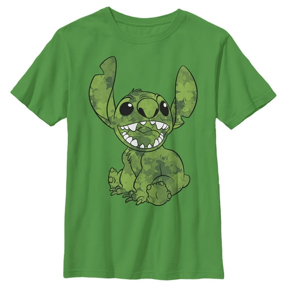 Boy's Lilo & Stitch Four-Leaf Clover Fill Graphic Tee Kelly Green Large