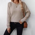 thumbnail image 2 of TFEOQRY Pullover Sweater for Women Solid Color Comfortable Knit Wear Long Sleeved Round Neck Sweater Top Khaki, 2 of 6