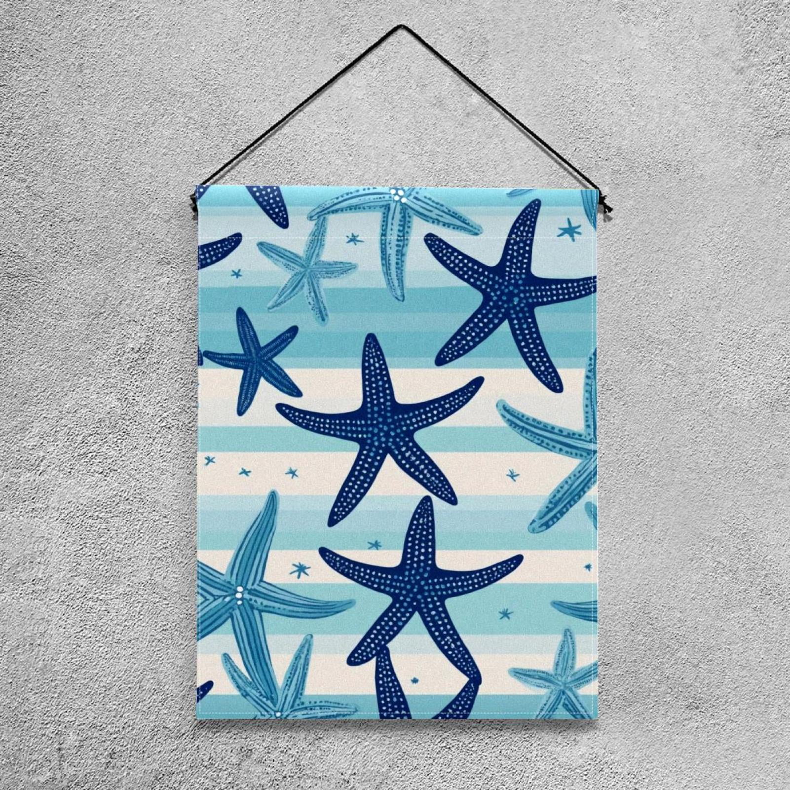 Coastal Starfish Navy Blue Pattern Double Sided Garden Flag Decorative Weather Resistant Yard Flag, Large DIY Vertical Flag for Farmhouse Patio Lawn, 28x40 Inch