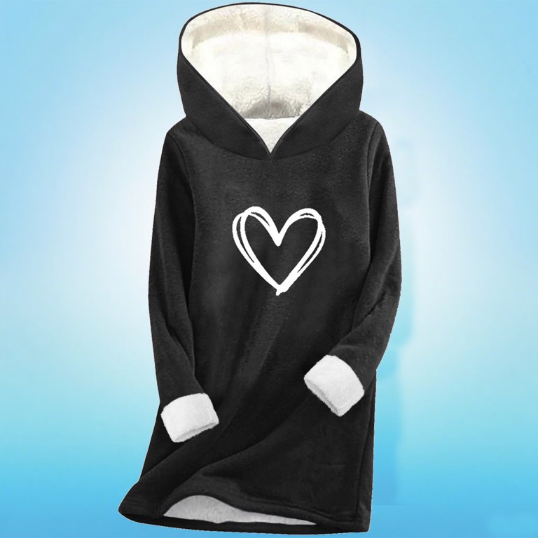 Women's Love Heart Print Sherpa Fleece Sweatshirt - Thermal Long Sleeve Cozy Sweater