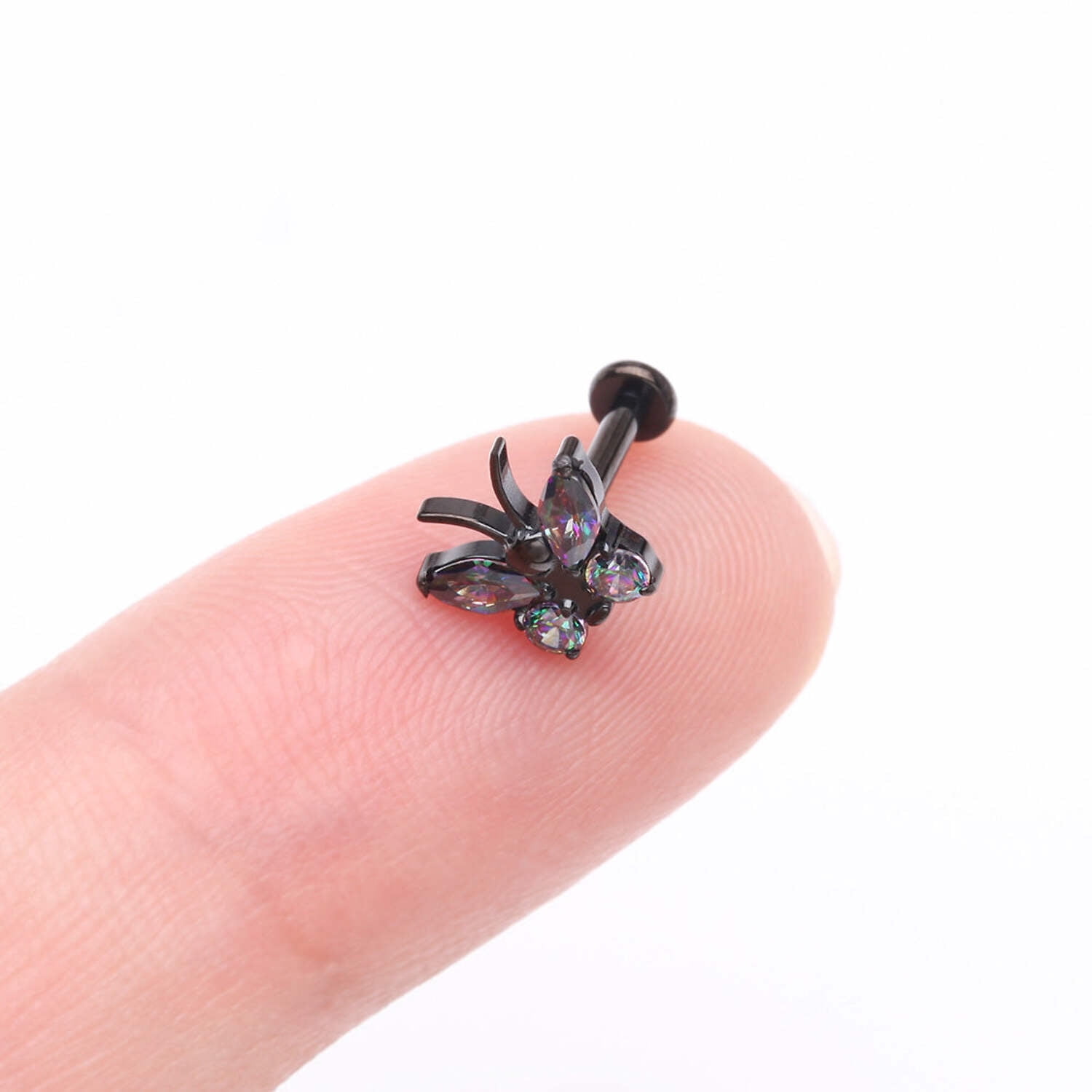 Implant Grade Titanium Blackline Butterfly Sparkle Internally Threaded Flat Back Stud Labret