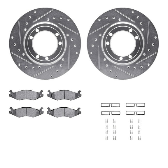 Dynamic Friction Company Front Brake Rotors-Drilled and Slotted-Silver with 5000 Advanced Brake Pads includes Hardware 7512-44001