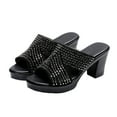 thumbnail image 5 of JeashCHAT Women's Heeled Sandals Rhinestone Backless Open Toe Slip On Slide Sandals High Block Chunky Heels Sandals Dress Pumps Shoes (Black), 5 of 6