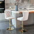thumbnail image 2 of Velvet Bar Stools Set of 2, Swivel Counter Height Barstools with Back, Adjustable Bar Chairs with Gold Base, Modern Upholstered Kitchen Island Stools for Home Bar Dining Room Kitchen Island, Beige, 2 of 9