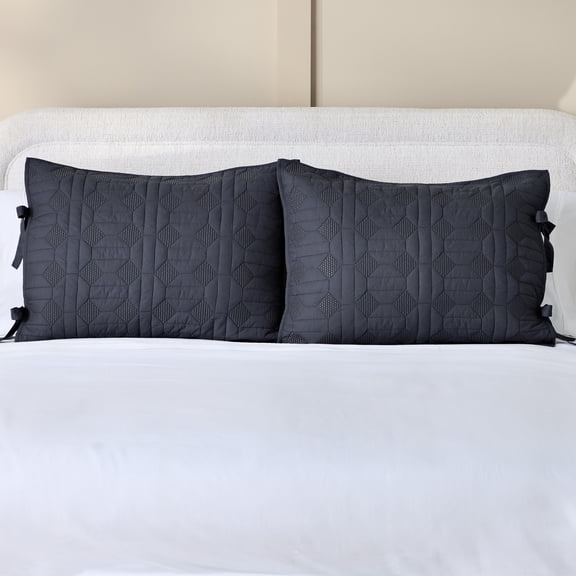 Better Homes & Gardens Crafted Geo Cotton Pillow Sham, Dark Grey, Standard, 2 Pack